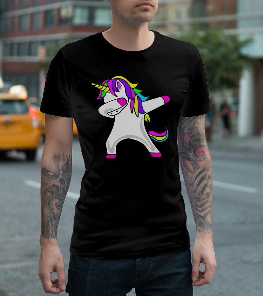Dabbing Unicorn 80s 90s Costume Party Multicolor Hair T-Shirt