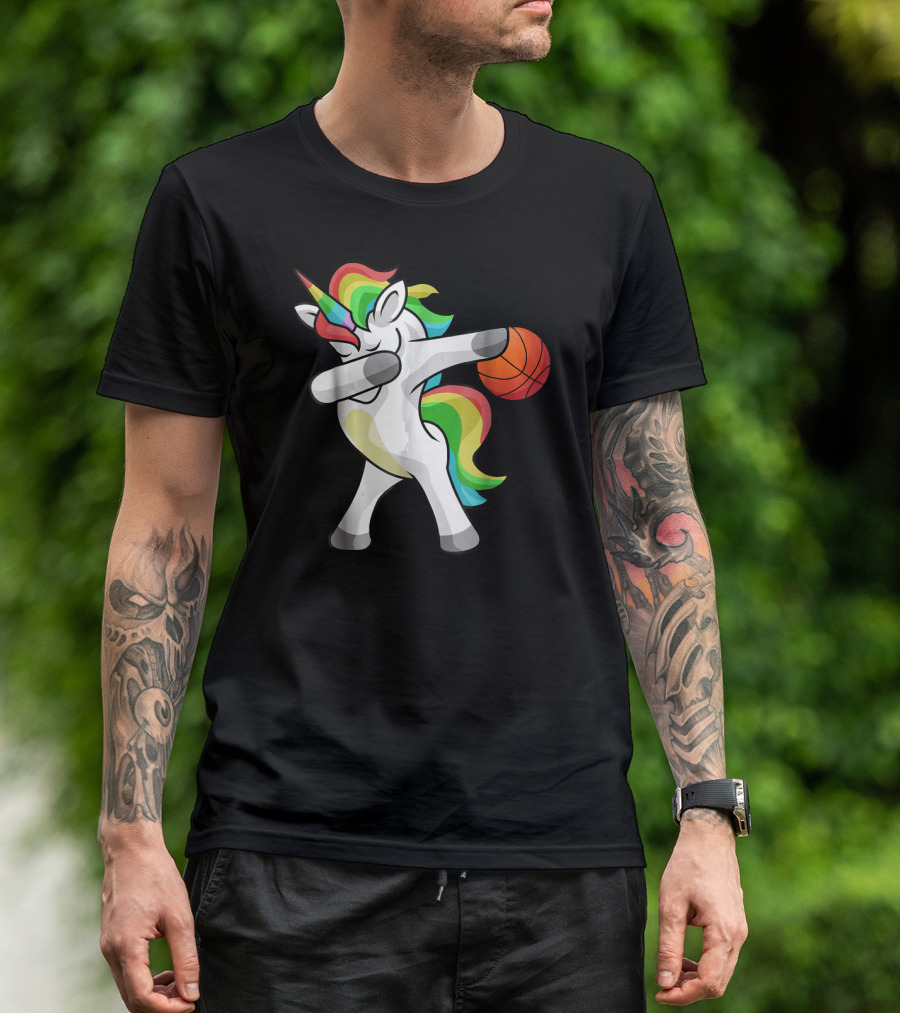 Unicorn Dabbing With Basketball Funny Dab T-Shirt