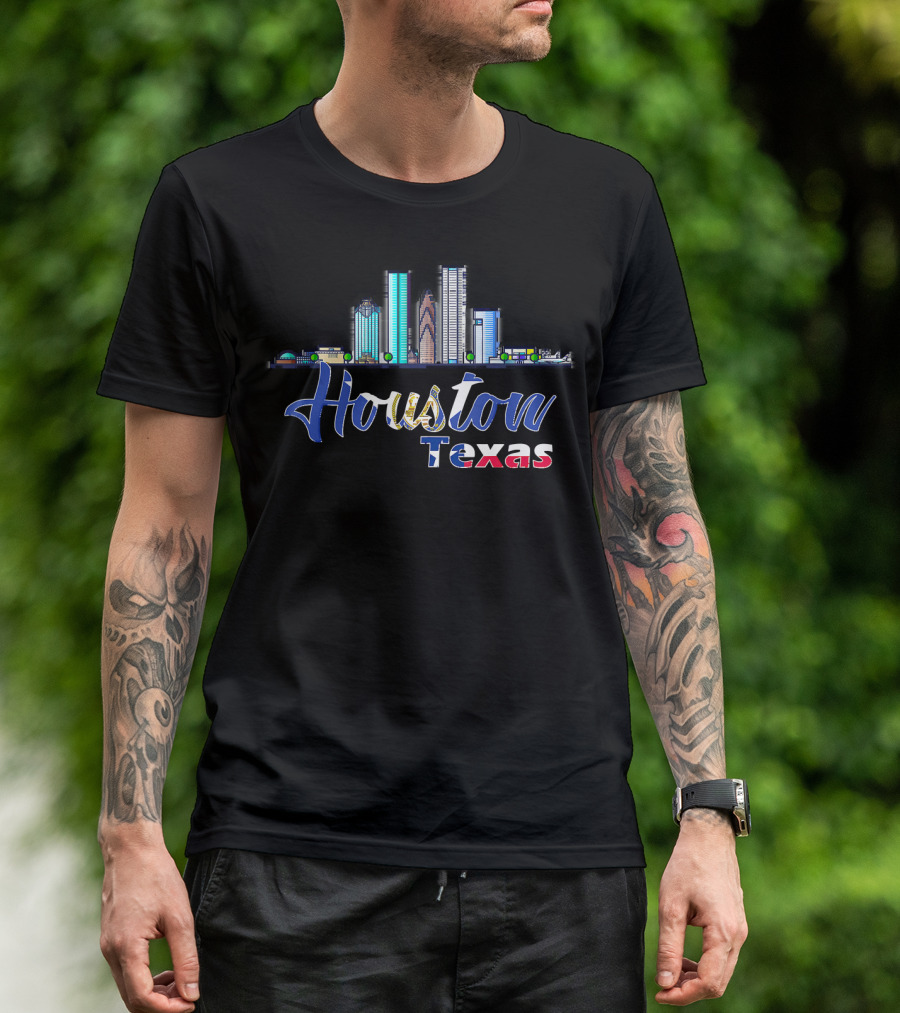 Houston Texas Skyline Colorful Typography T-Shirt