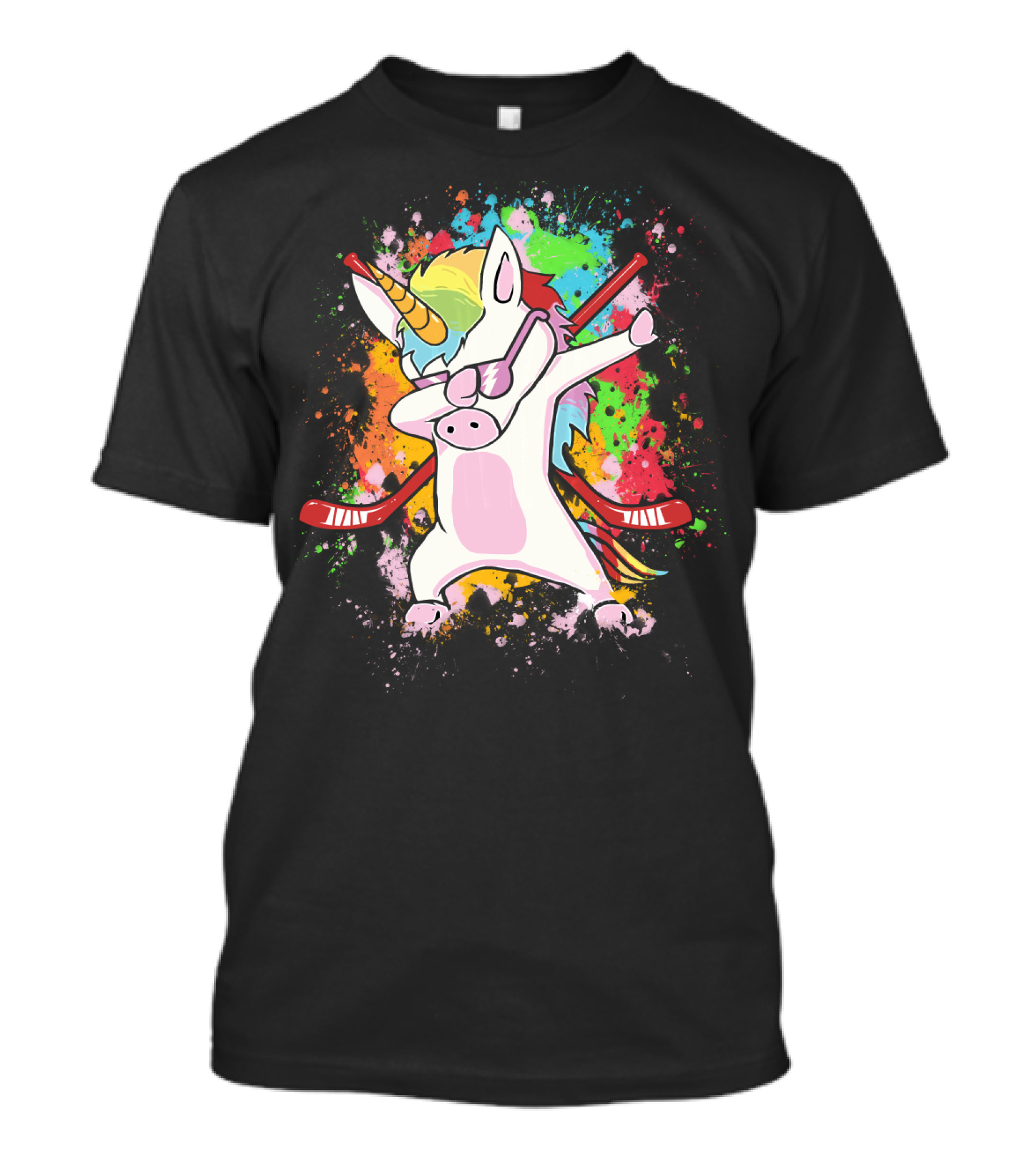 Colorful Dabbing Unicorn With Hockey Sticks T-Shirt