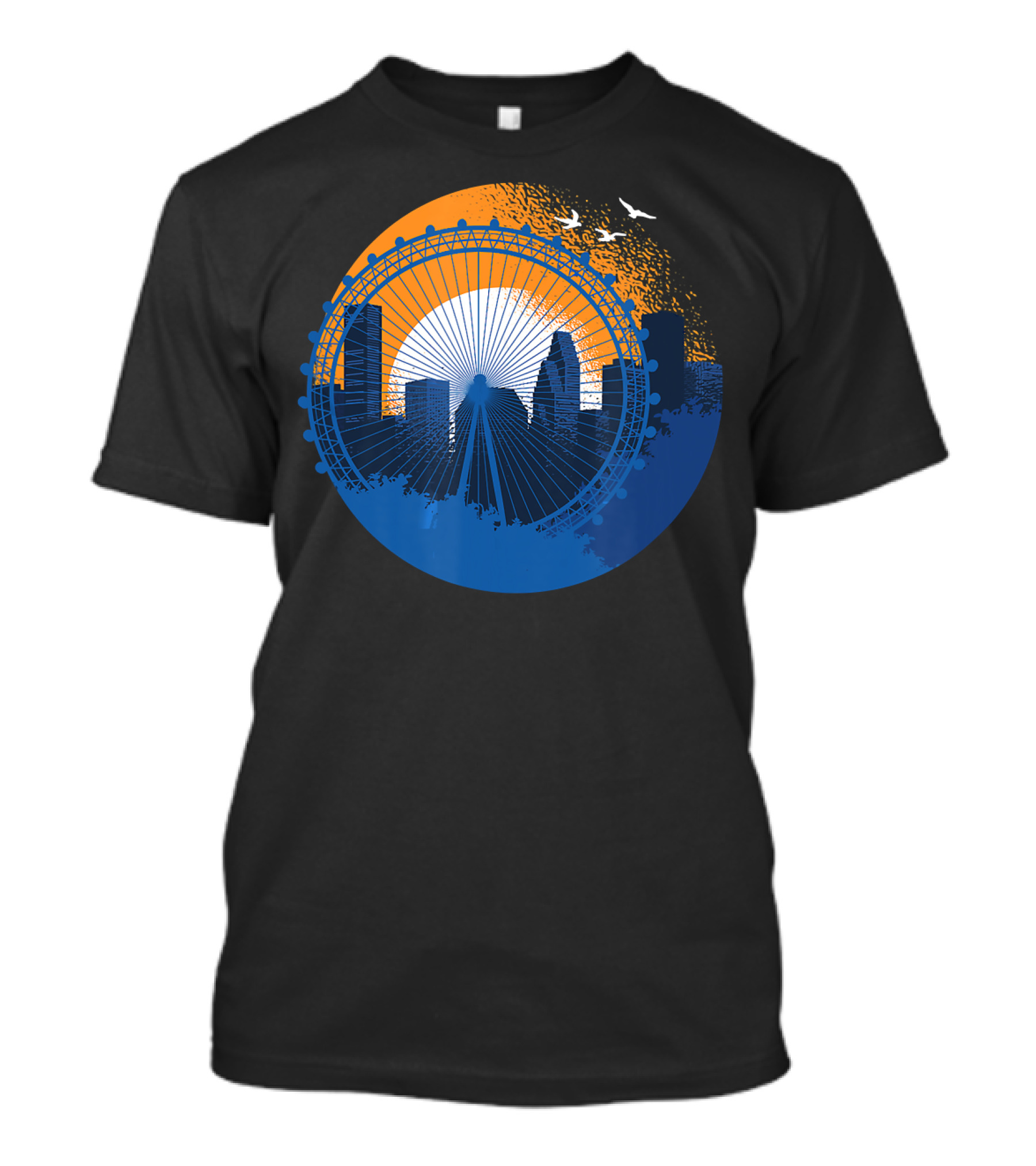 Houston Downtown Skyline Ferris Wheel Birds T-Shirt