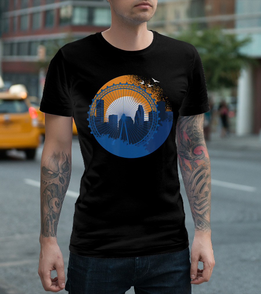 Houston Downtown Skyline Ferris Wheel Birds T-Shirt