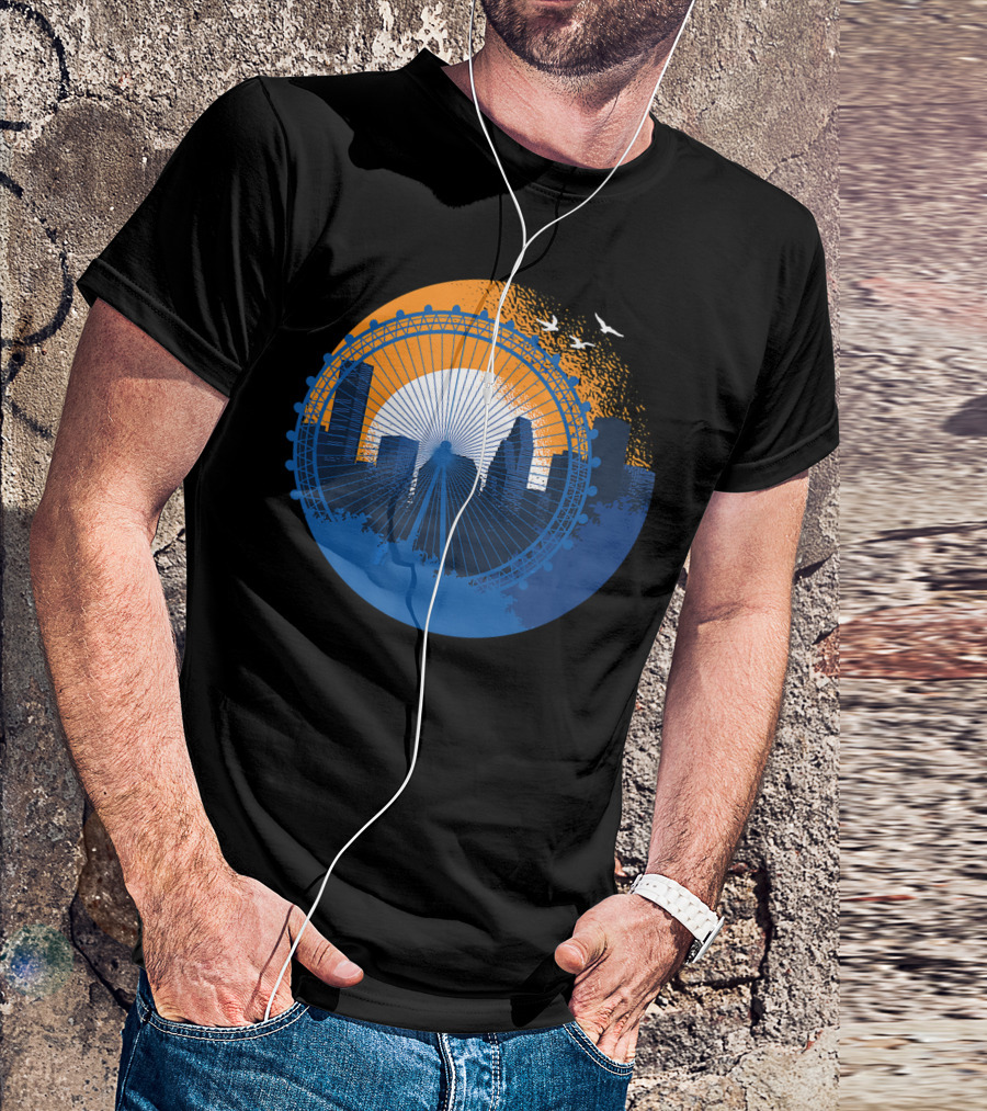 Houston Downtown Skyline Ferris Wheel Birds T-Shirt
