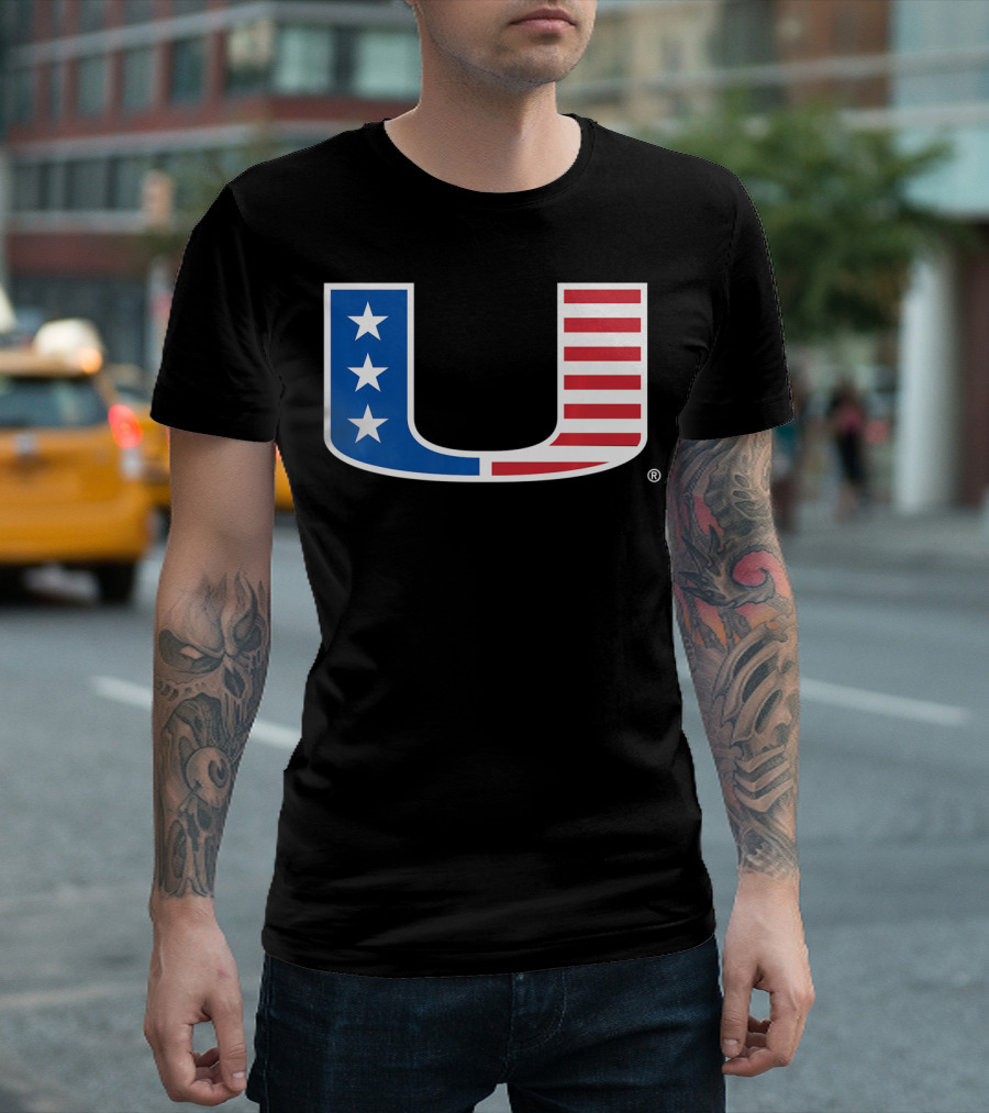 Miami Hurricanes U Logo with American Flag Colors T-Shirt