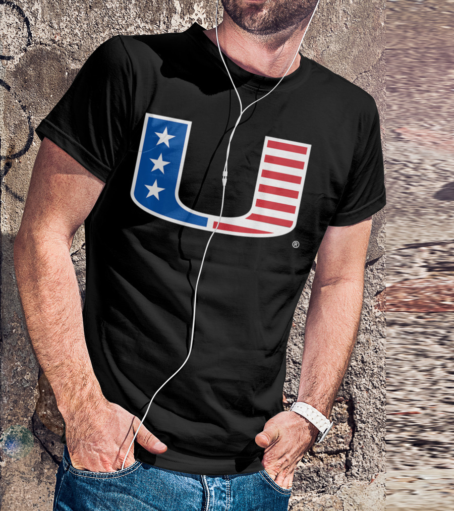Miami Hurricanes U Logo With American Flag Colors T-Shirt
