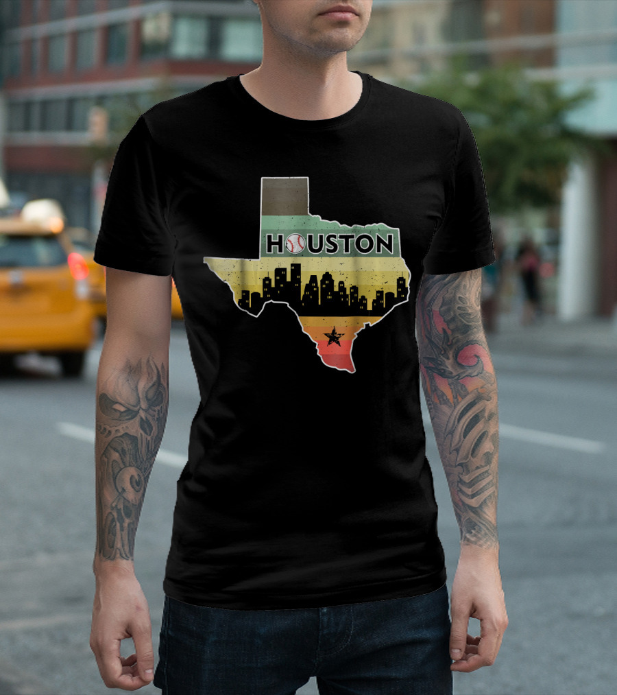 Houston Retro Baseball Vintage Texas Skyline T-Shirt
