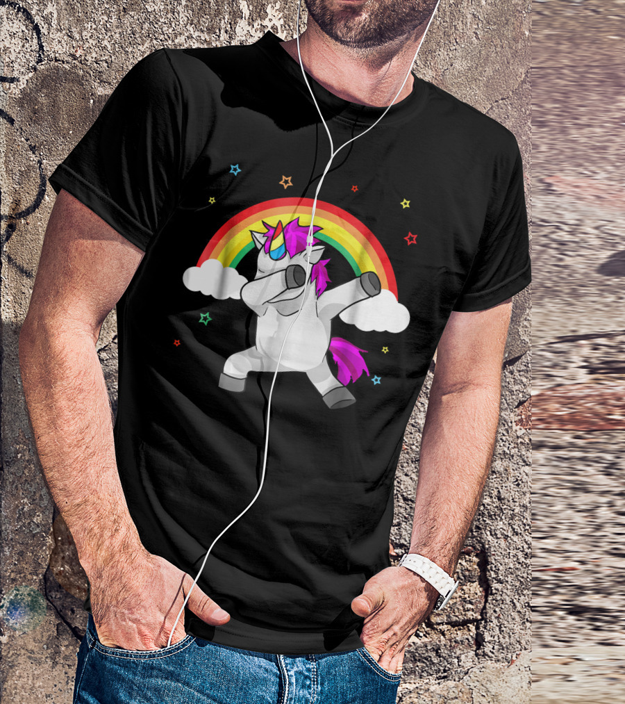 Dabbing Unicorn Funny Dab Dance Rainbow Stars T-Shirt