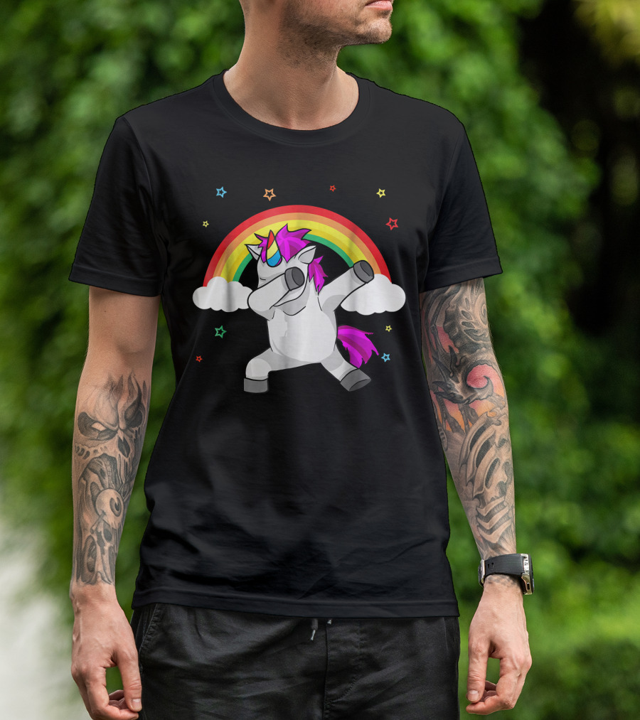 Dabbing Unicorn Funny Dab Dance Rainbow Stars T-Shirt