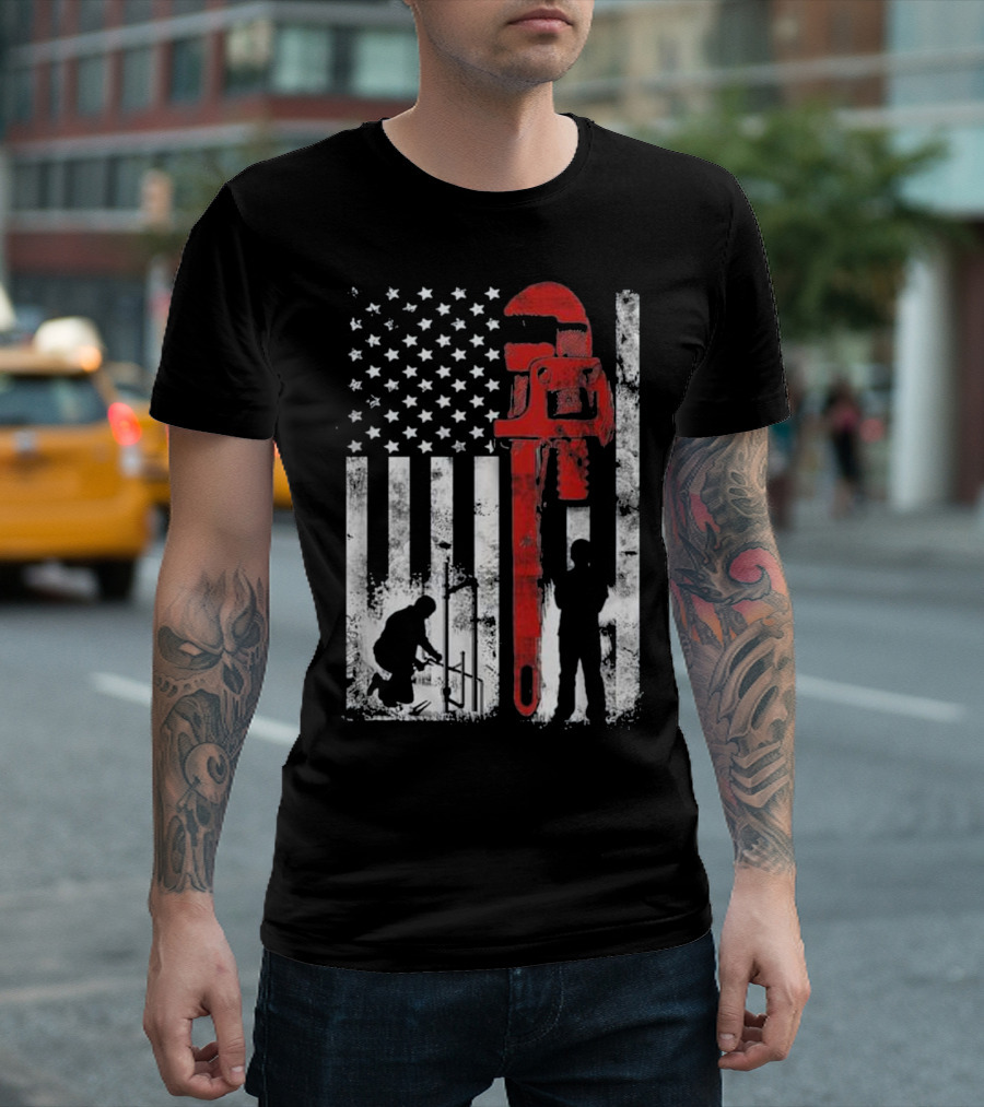Sensational Plumber American Flag Wrench T-Shirt