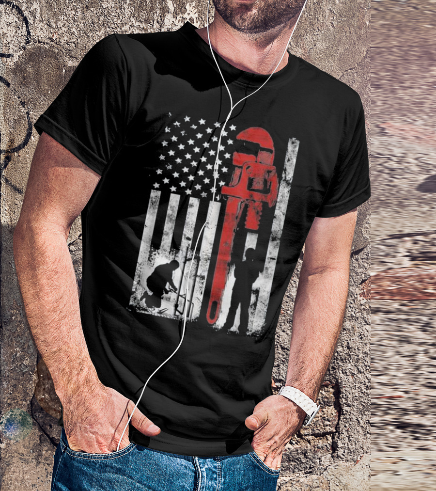 Sensational Plumber American Flag Wrench T-Shirt