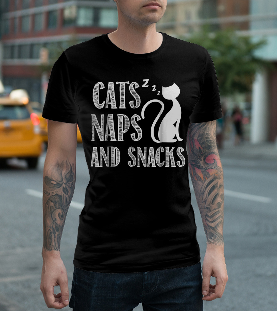 CATS NAPS AND SNACKS With Cat Silhouette and Zzz Symbols T-Shirt