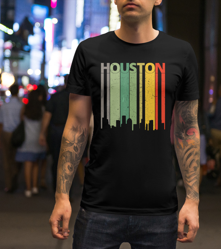 Houston 80's Vintage Retro Skyline Stripes T-Shirt