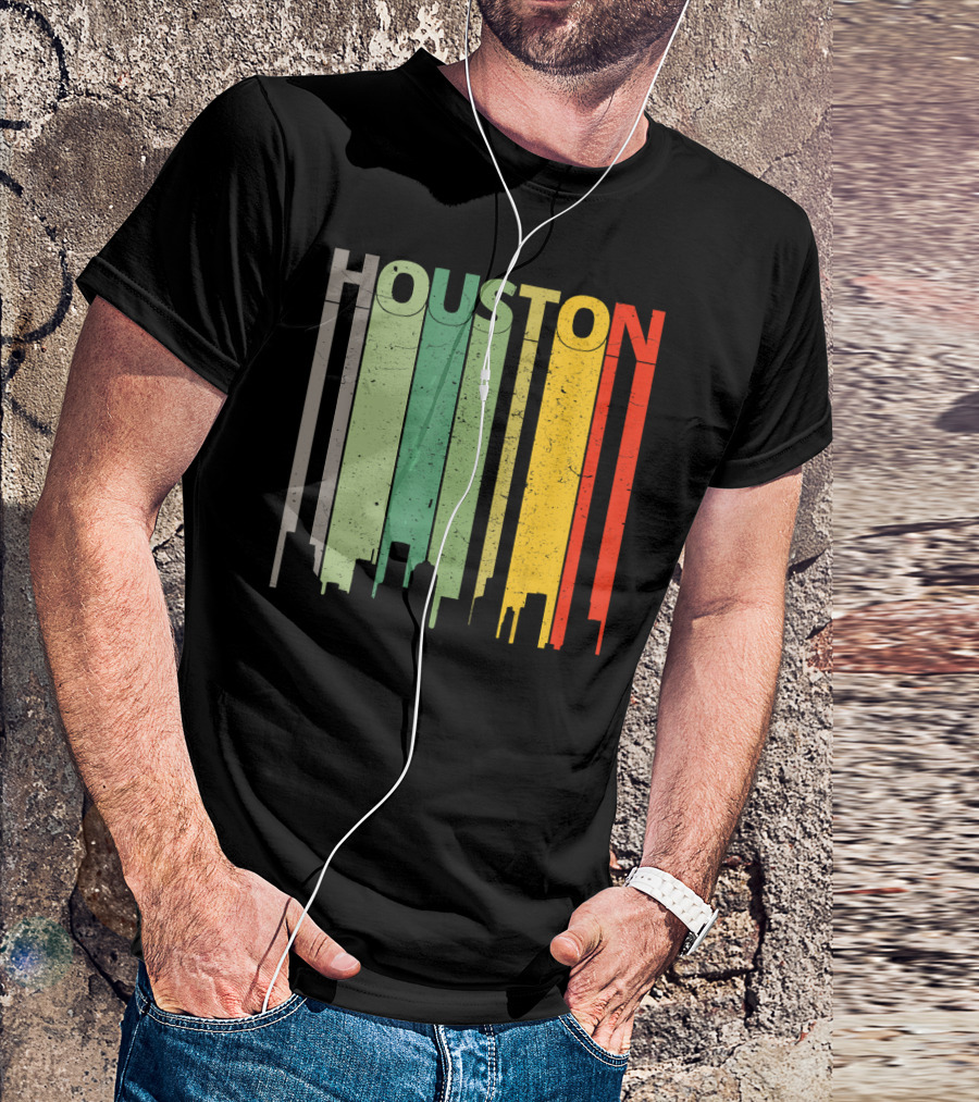 Houston 80's Vintage Retro Skyline Stripes T-Shirt