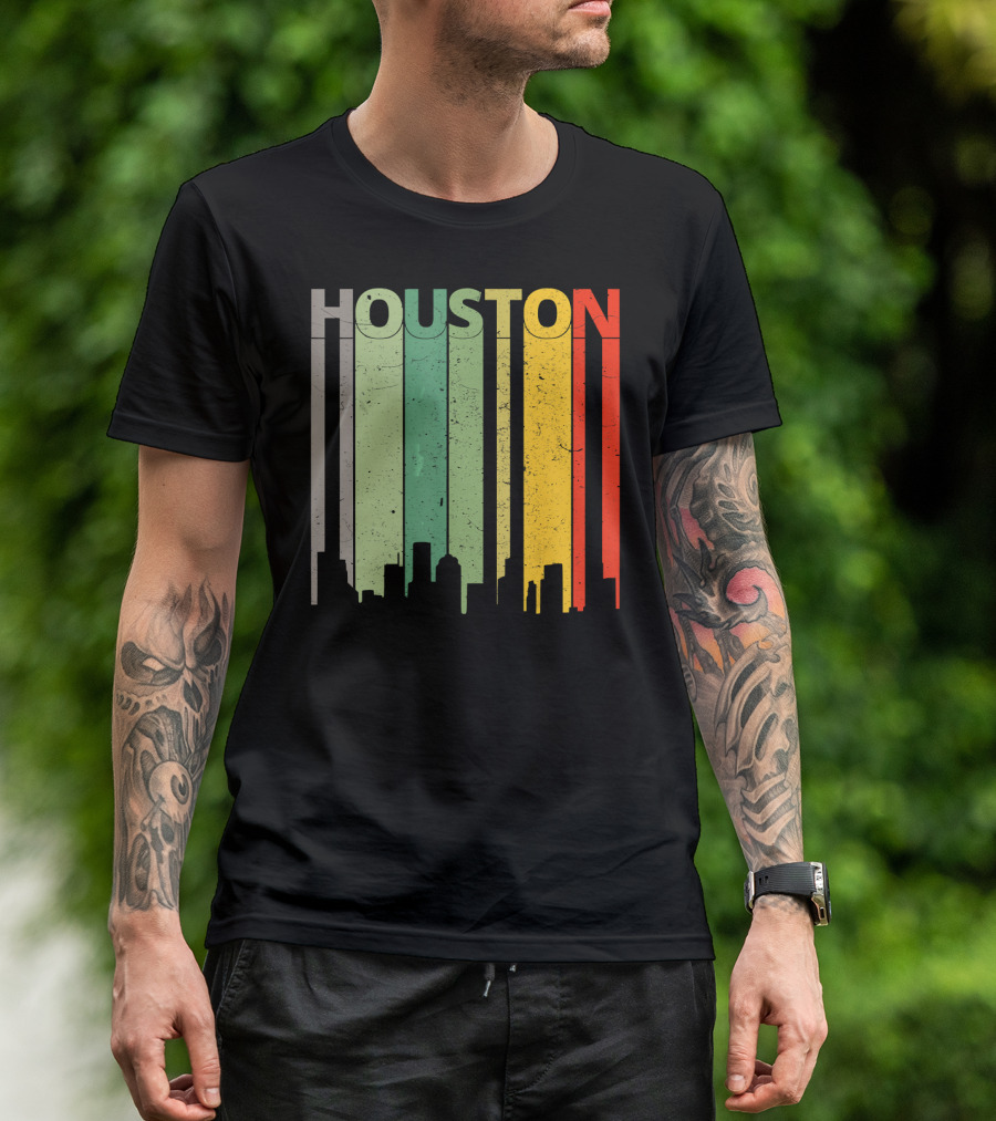 Houston 80's Vintage Retro Skyline Stripes T-Shirt
