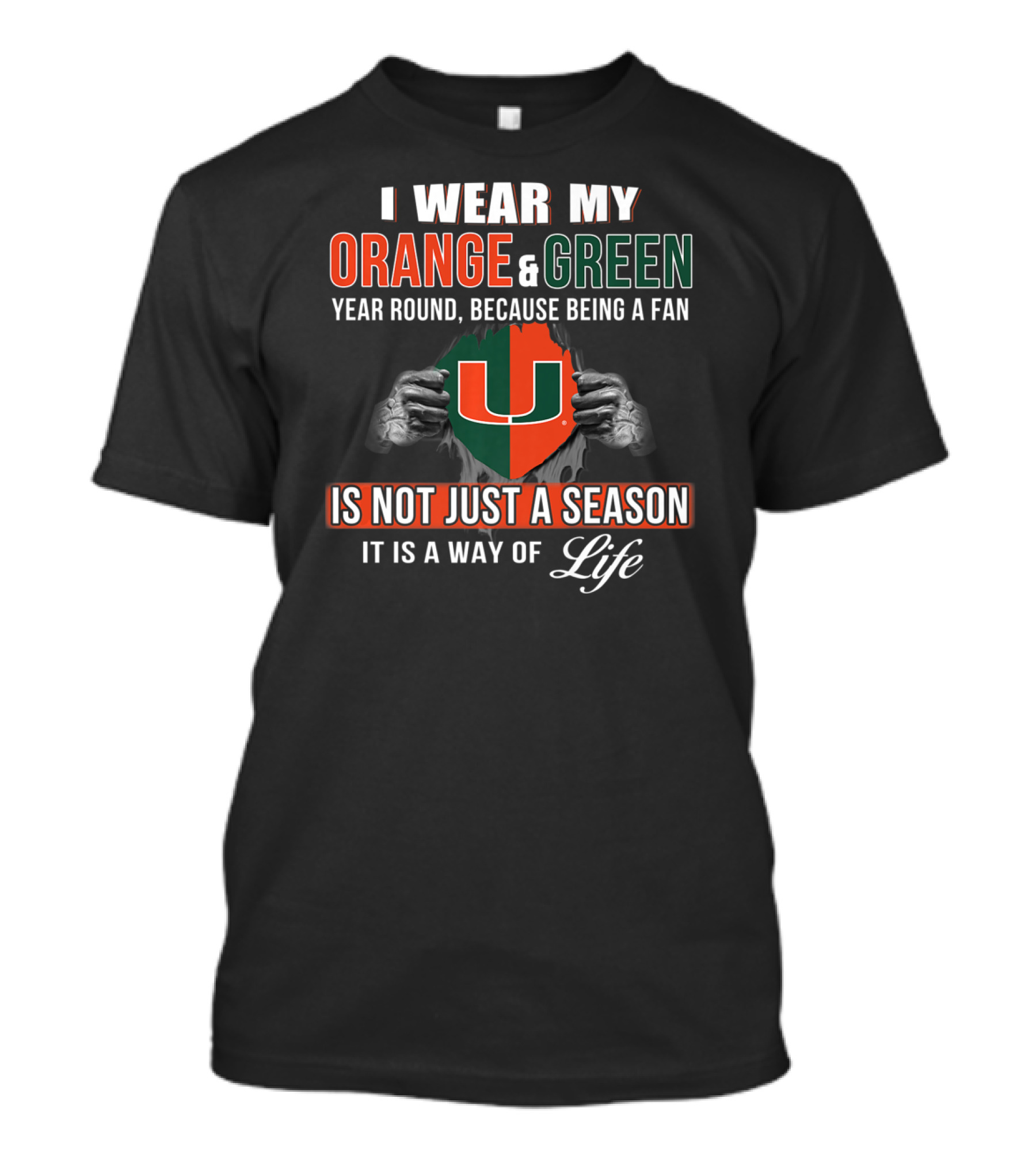 I Wear My Orange And Green Year Round Miami Hurricanes Fan Life T-Shirt