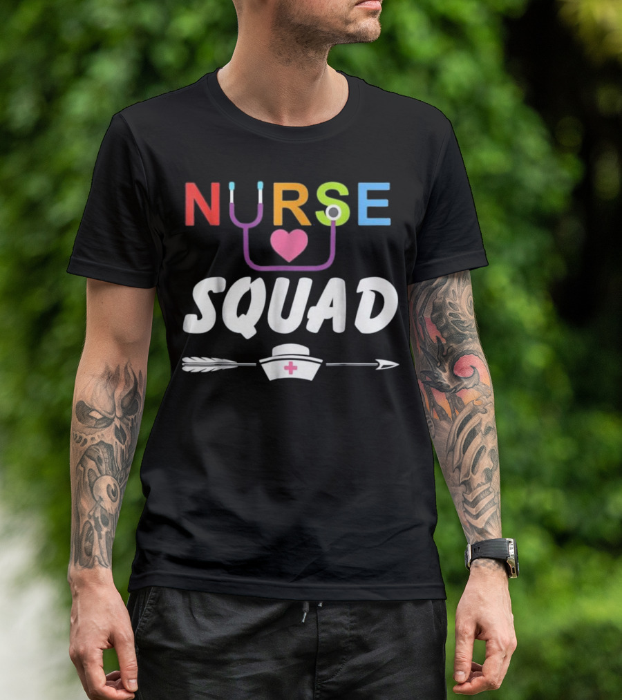Nurse Squad Funny Team Nurse Stethoscope Heart Arrow Cute T-Shirt