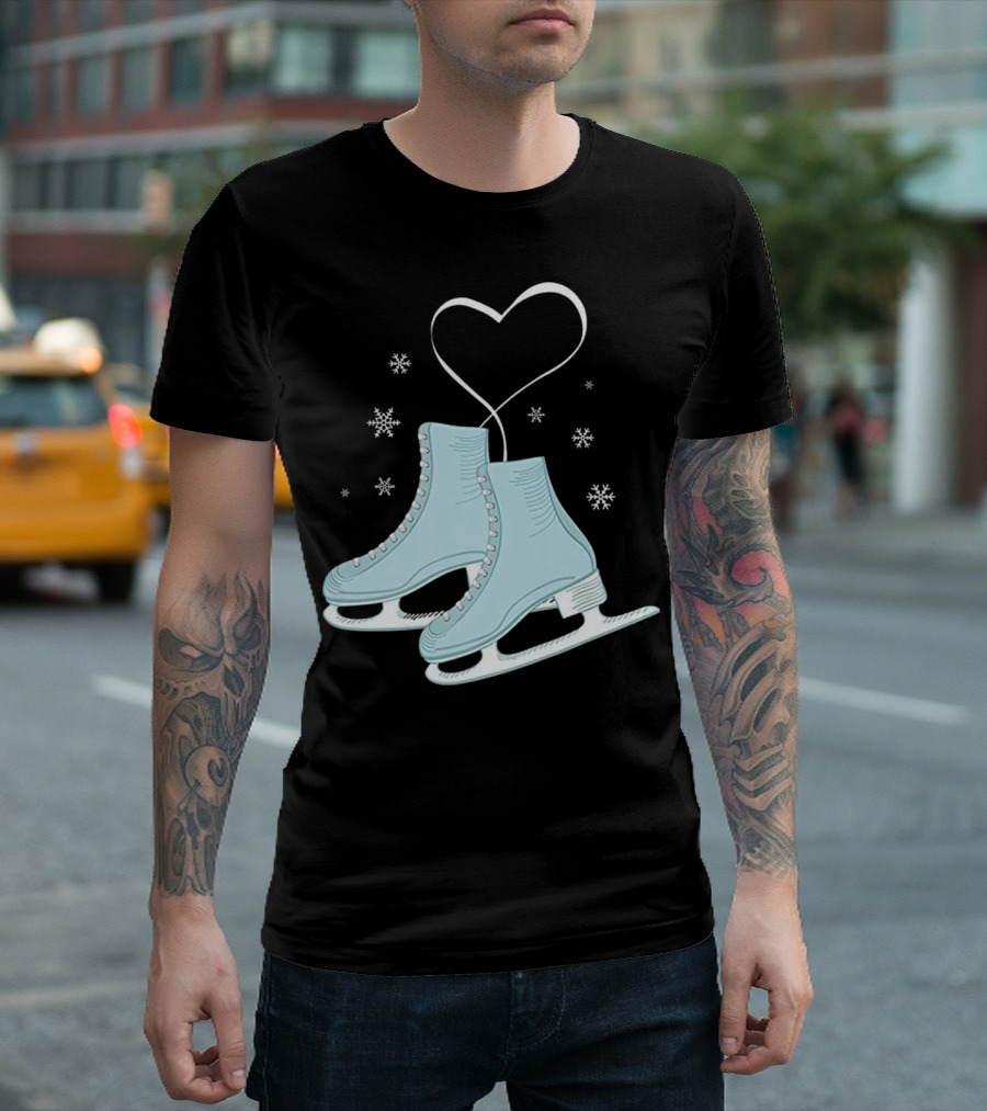 Figure Ice Skating Heart Snowflakes Boots T-Shirt