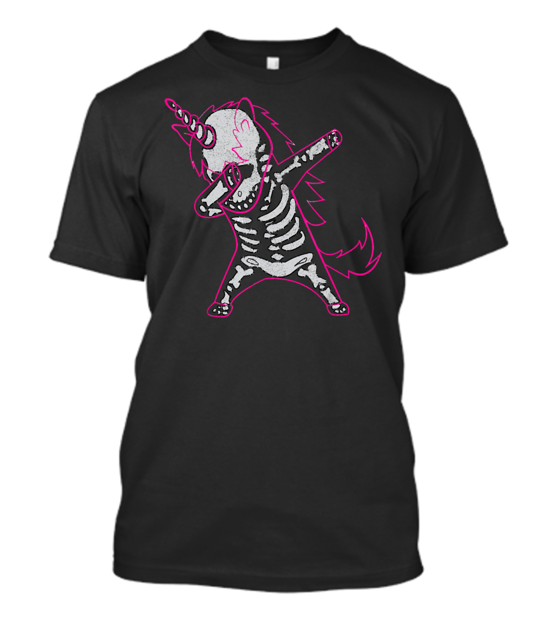 Dabbing Unicorn Skeleton Halloween Costume M Bright Pink Accents T-Shirt