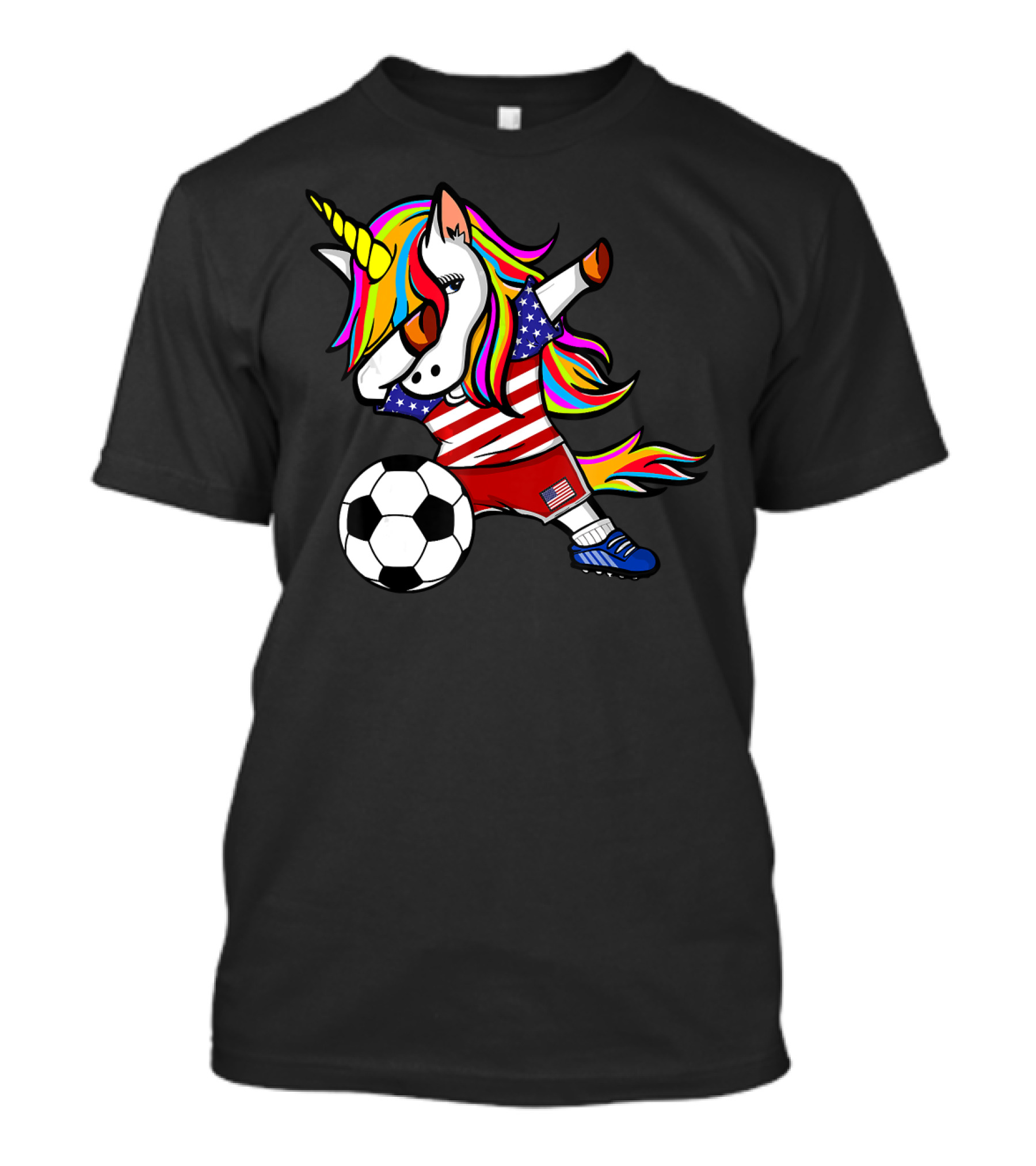 Dabbing Unicorn Soccer USA Jersey Rainbow Mane T-Shirt