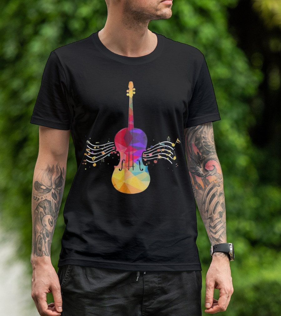 Cello Musical Instrument Colorful Musician Notes T-Shirt
