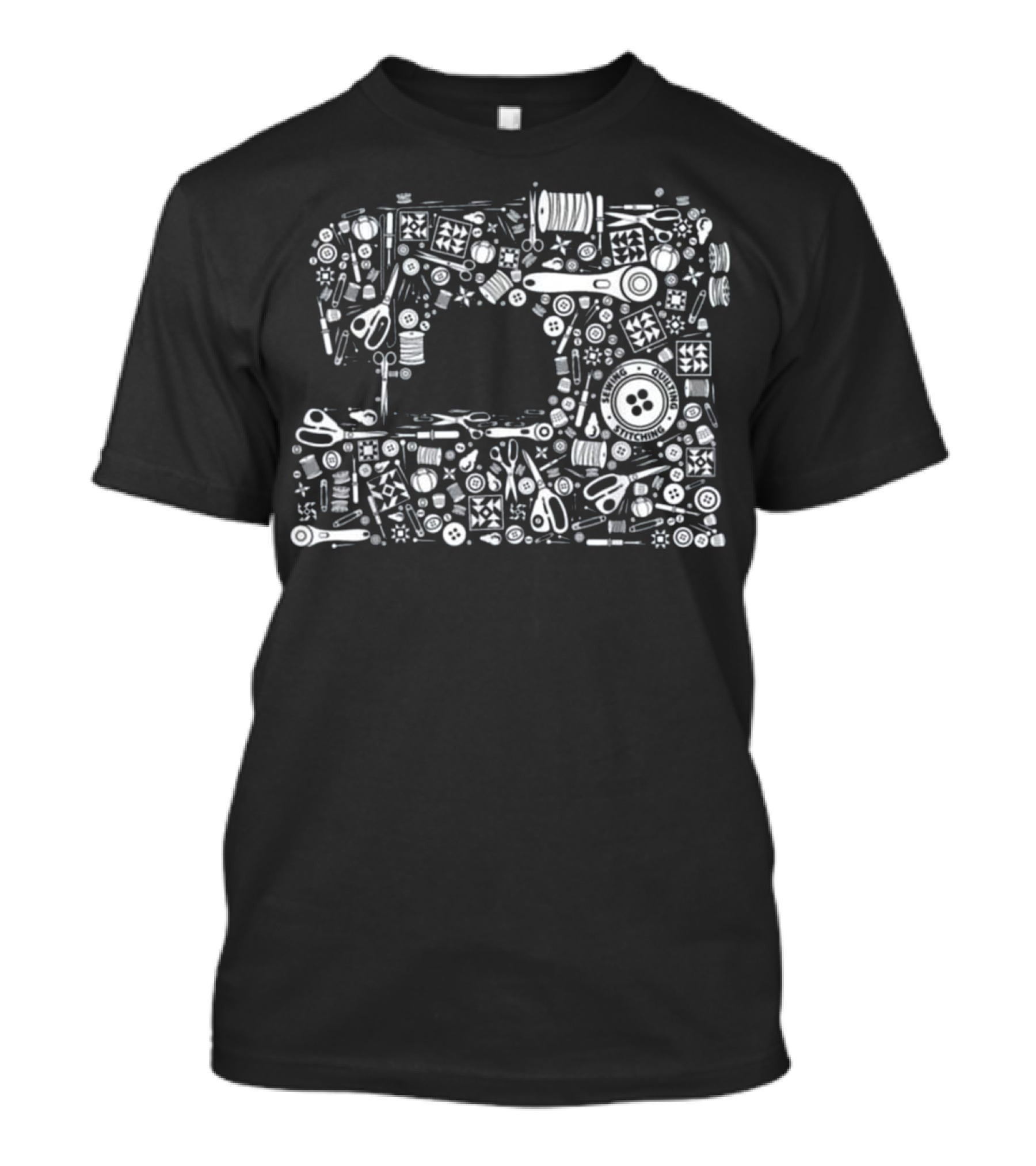 Quilting Stitching Sewing Crafting Machine With Tools Icons T-Shirt