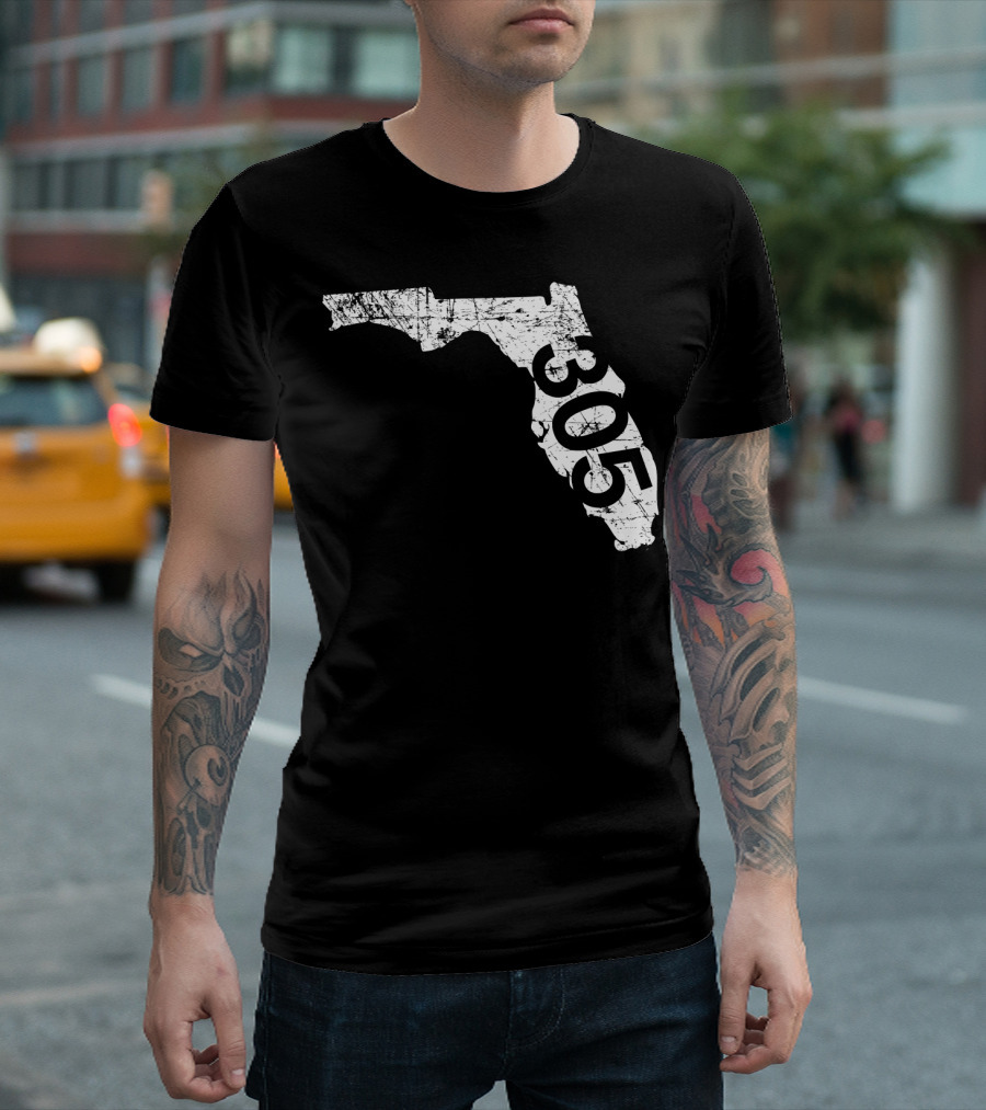 Miami Miramar Hialeah Area Code 305 Florida Map T-Shirt