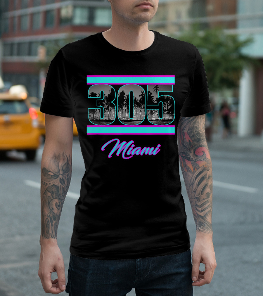 Miami 305 South Beach Retro 80s View T-Shirt