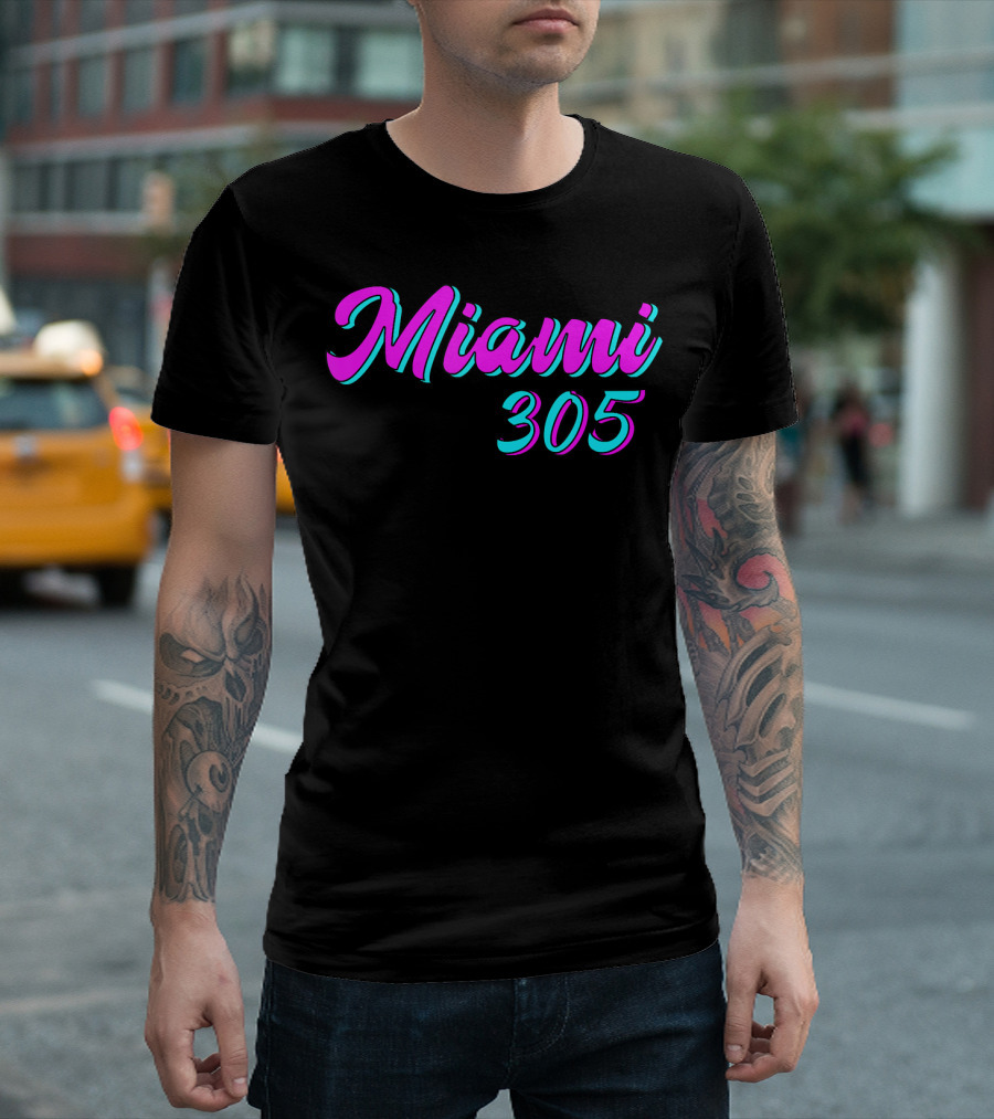 Miami 305 Retro Tropical Pink Aqua Blue 80's Vibes T-Shirt
