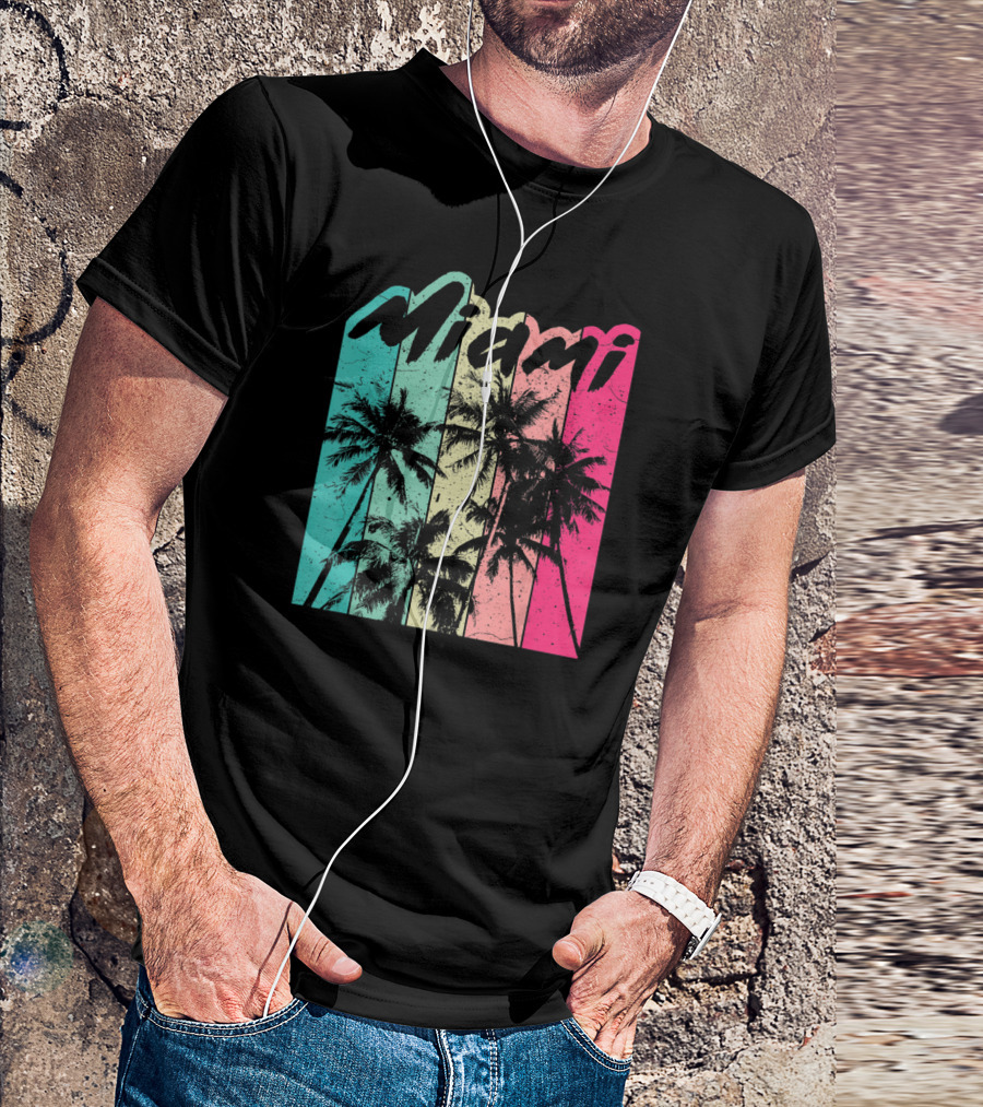 Miami 80's Vintage Retro Palm Trees Tropical Vacation T-Shirt