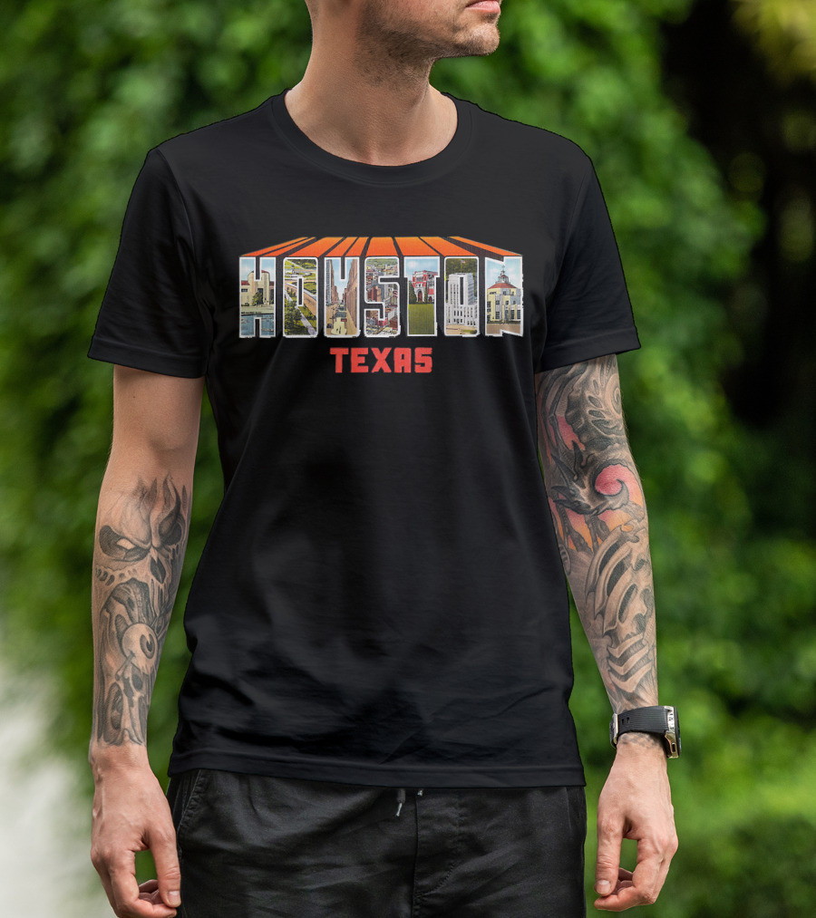 Houston Texas Vintage Retro Scenic Lettering T-Shirt