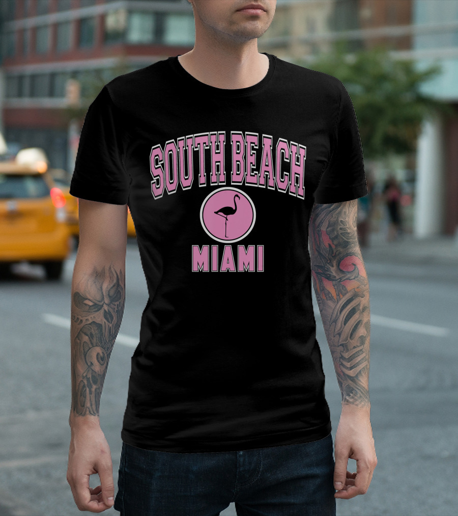 South Beach Miami Flamingo Varsity T-Shirt