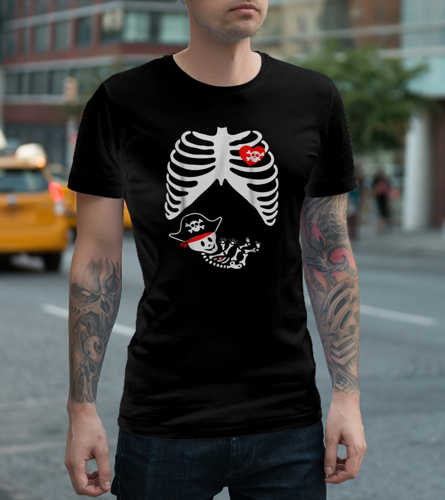 Baby Pirate Pregnant Skeleton Xray Halloween T-Shirt