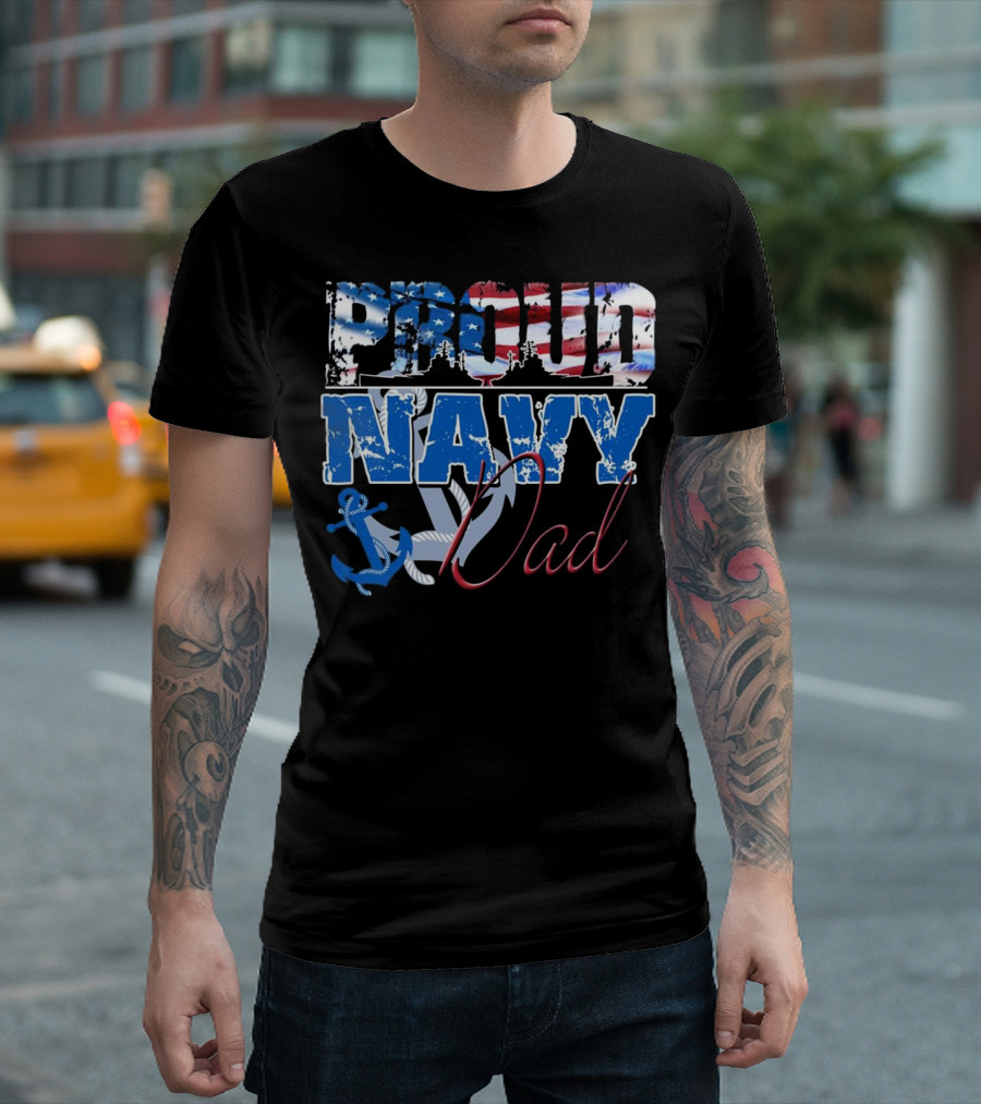 Proud Navy Dad Patriotic Sailor Anchor Flag T-Shirt
