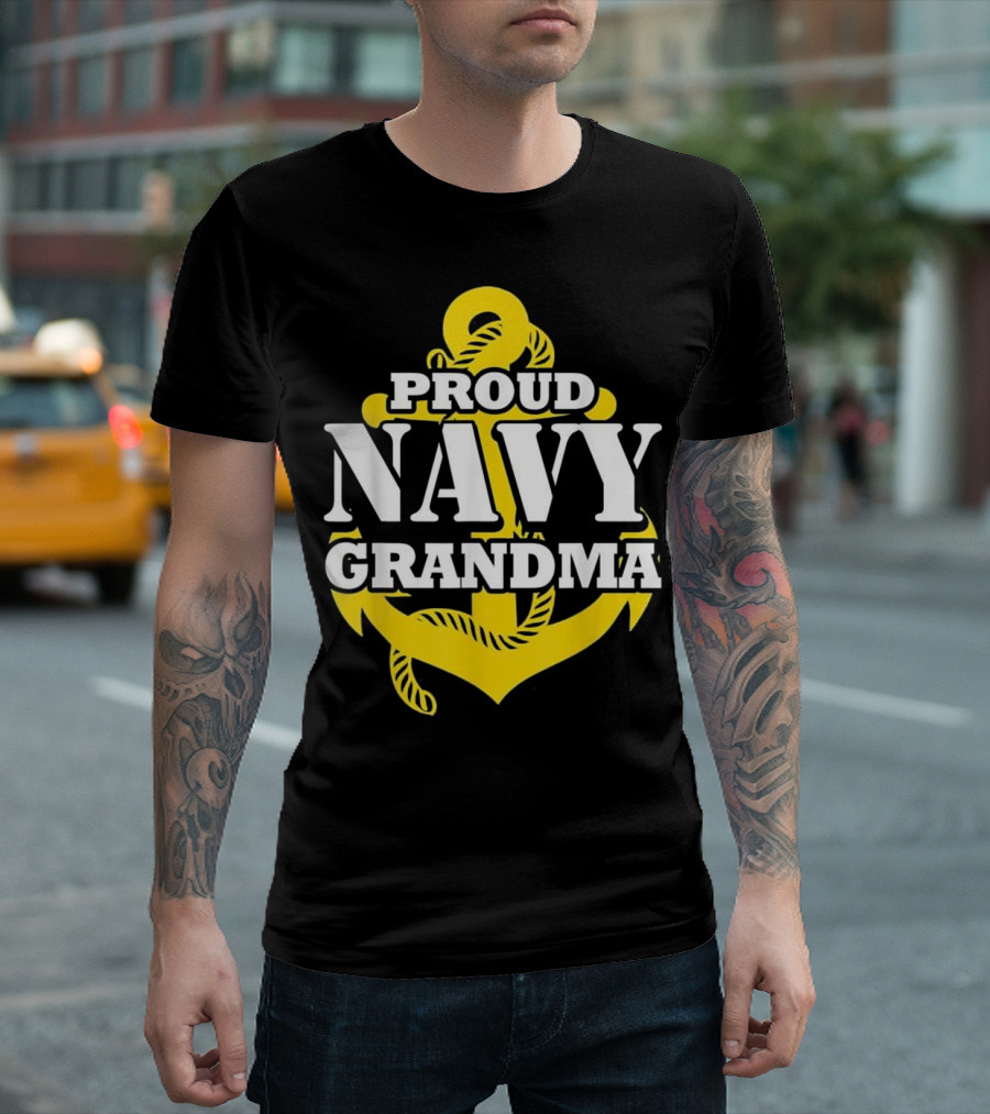 Proud Navy Grandma Anchor USA Military T-Shirt