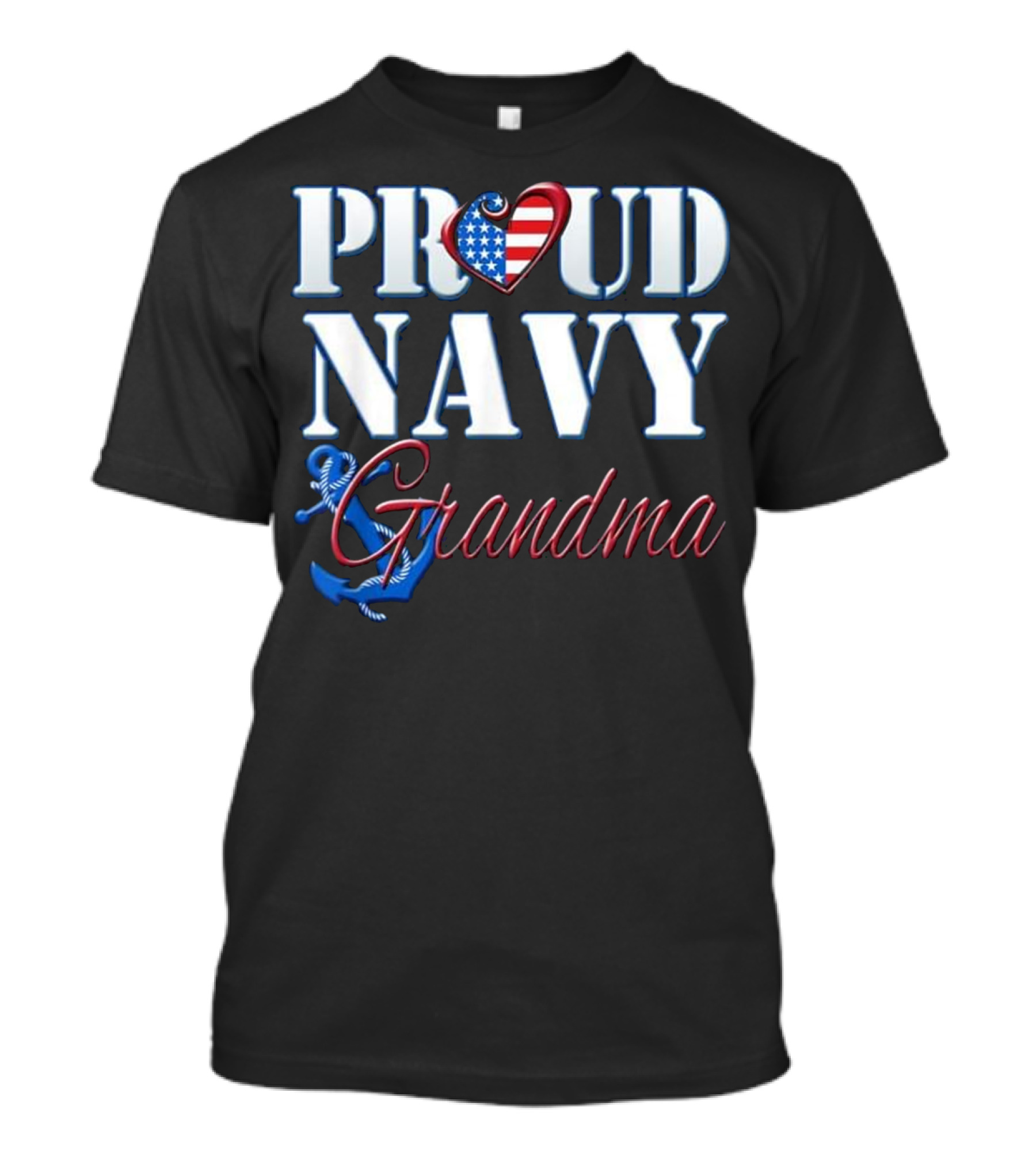 Proud Navy Grandma Heart American Flag Anchor USA T-Shirt