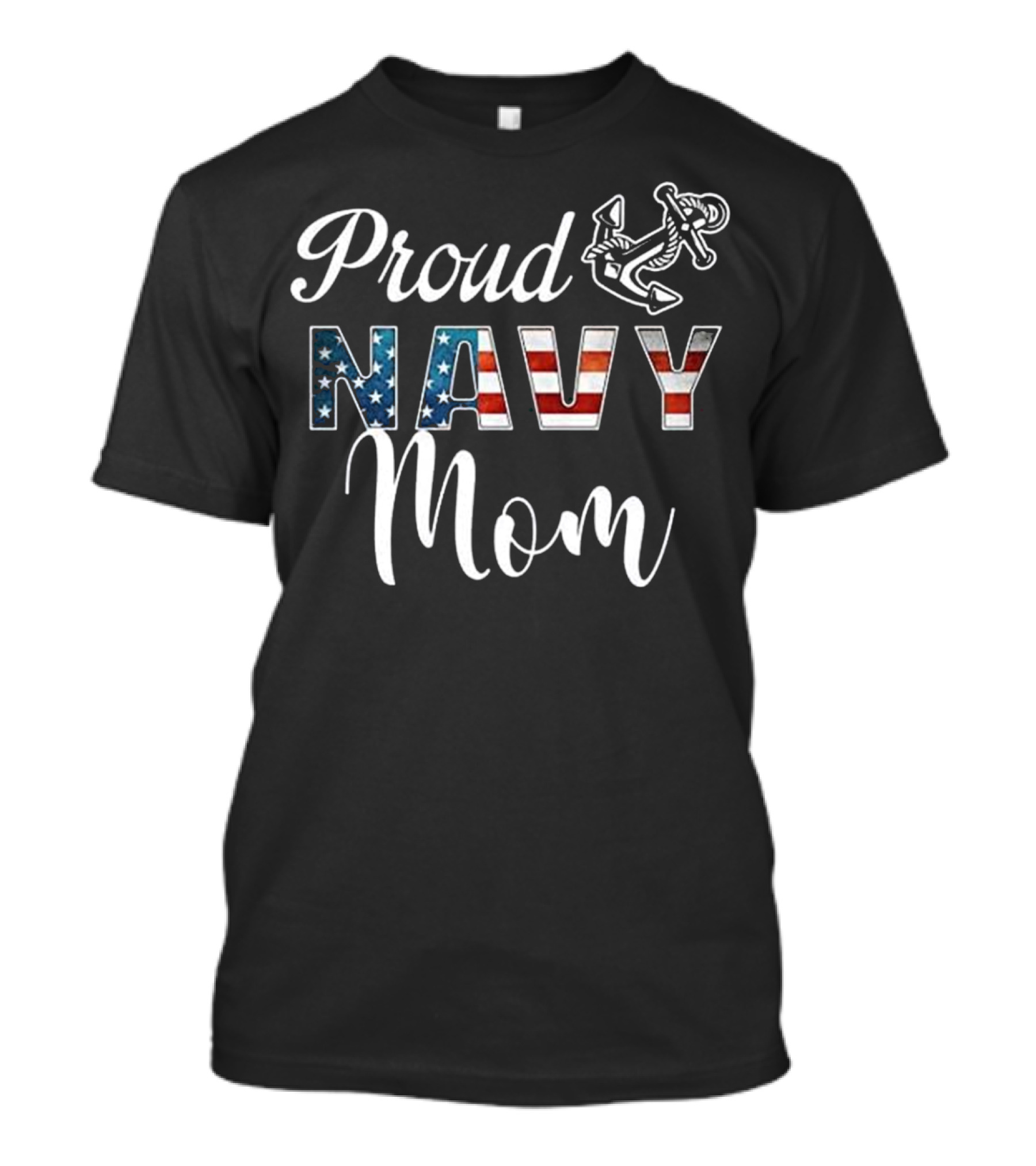 Proud Navy Mom American Flag Anchor T-Shirt