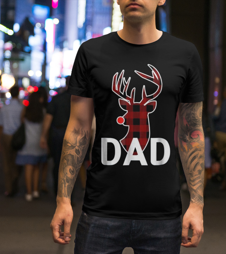 Dad Christmas Reindeer Plaid Family Matching Pajamas T-Shirt