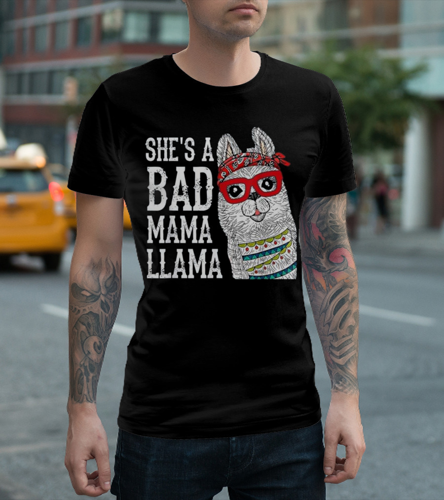 She's a Bad Mama Llama with Red Glasses and Bandana T-Shirt