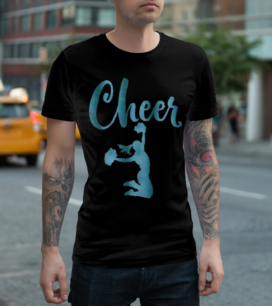 Cheerleading Cheer Teal Script with Cheerleader T-Shirt