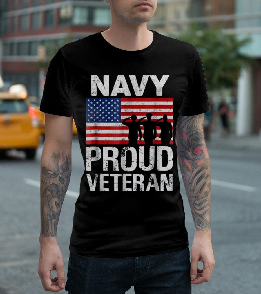 NAVY Proud Veteran American Flag T-Shirt