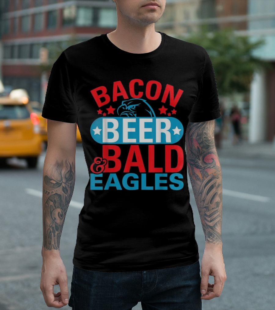 Bacon Beer and Bald Eagles Patriotic Stars T-Shirt