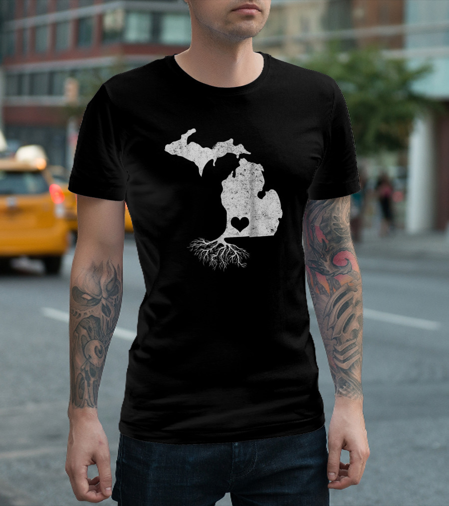 Michigan Roots Heart Map With Love For Michigan T-Shirt