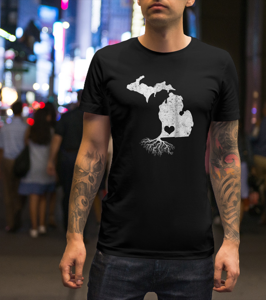 Michigan Roots Heart Map With Love For Michigan T-Shirt