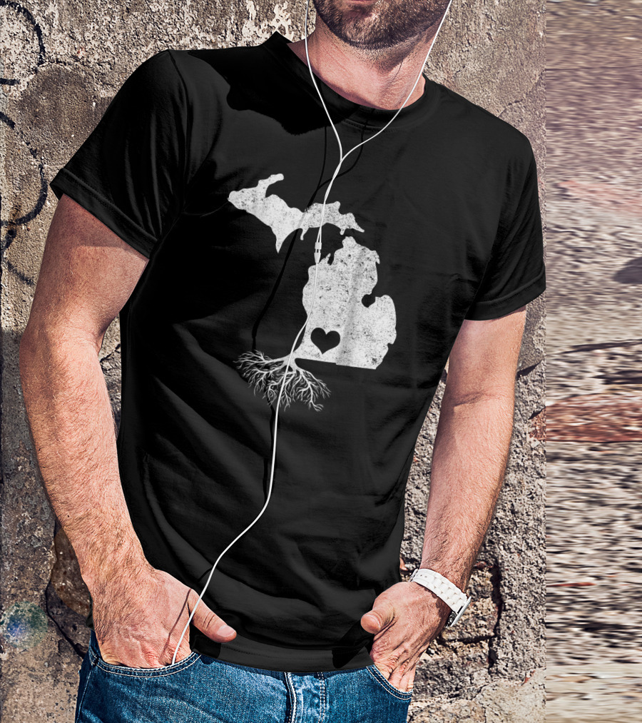 Michigan Roots Heart Map With Love For Michigan T-Shirt