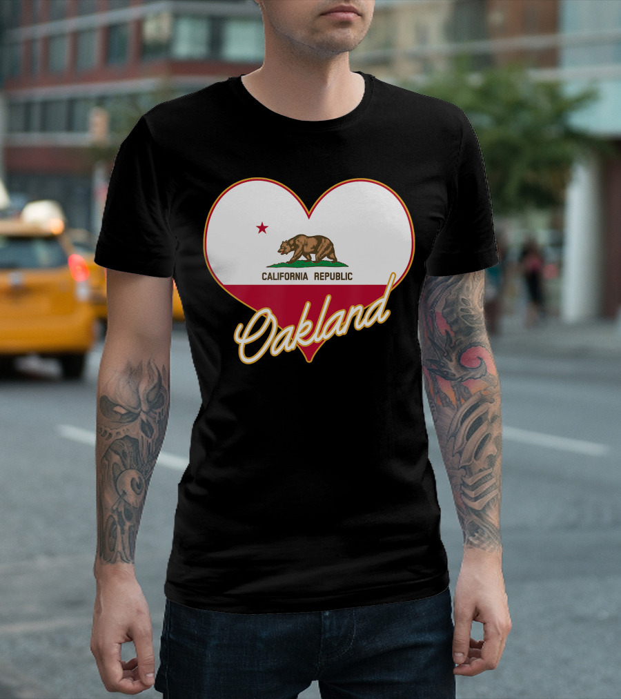 Oakland California Republic State Flag Heart T-Shirt