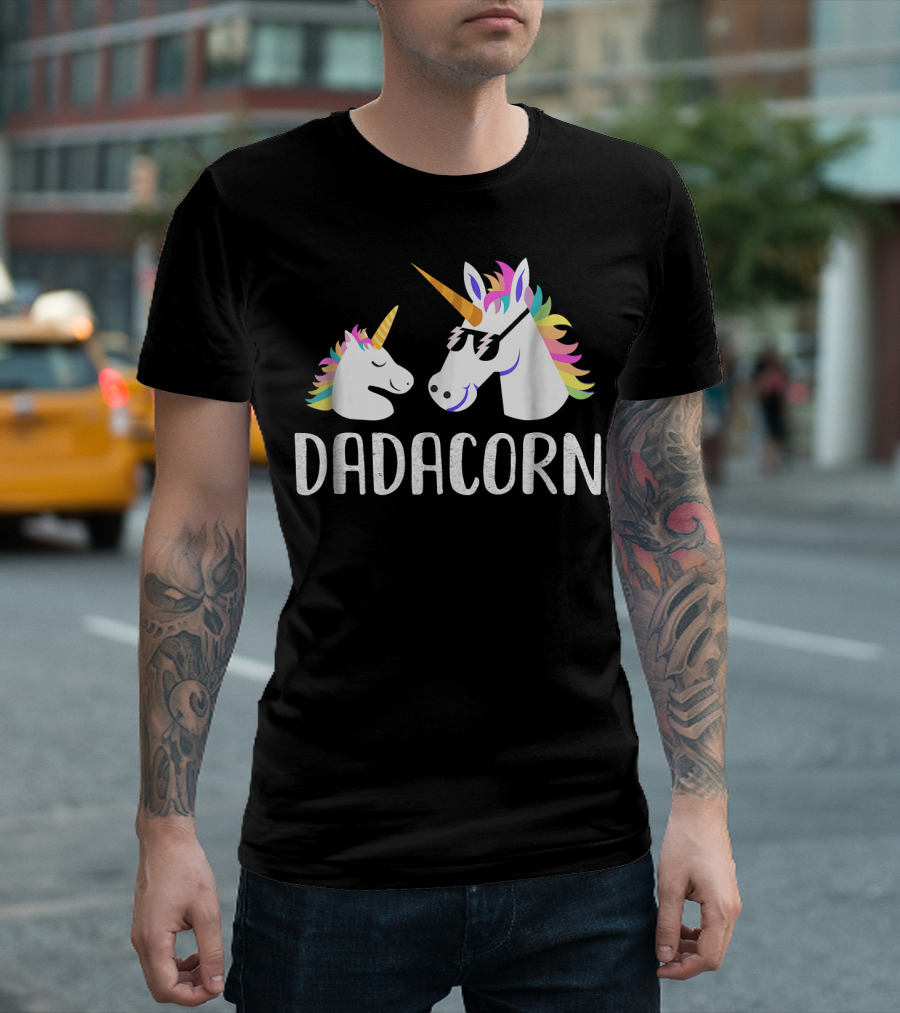 Dadacorn Unicorn Dad and Baby Father's Day Rainbow T-Shirt