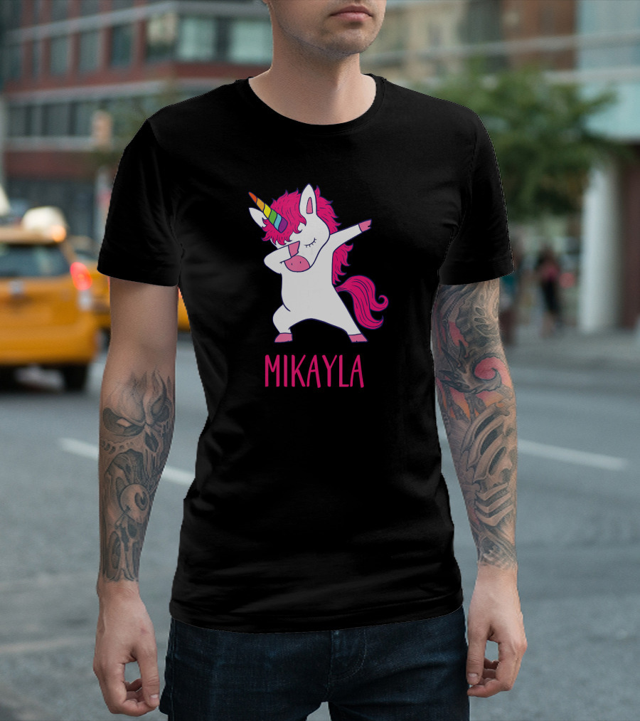 MIKAYLA Personalized Unicorn Dabbing With Rainbow Horn T-Shirt