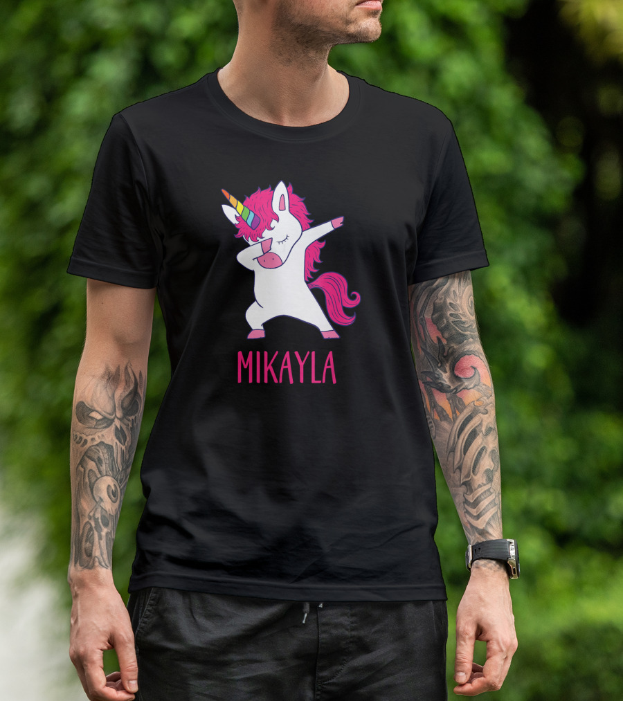 MIKAYLA Personalized Unicorn Dabbing With Rainbow Horn T-Shirt