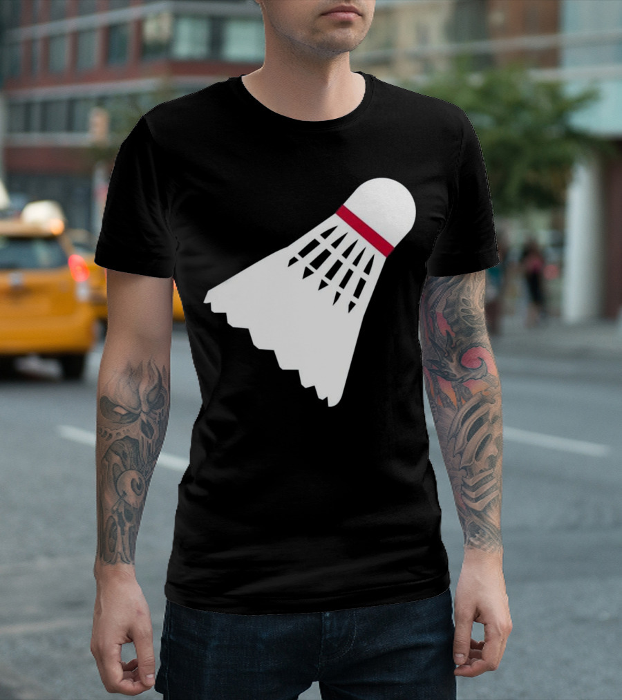 Badminton Shuttlecock Icon in White and Red T-Shirt