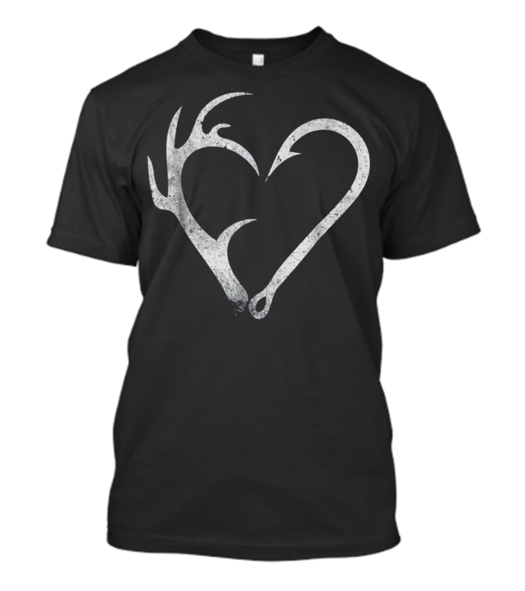 Hunting Fishing Distressed Heart Antler Hook T-Shirt